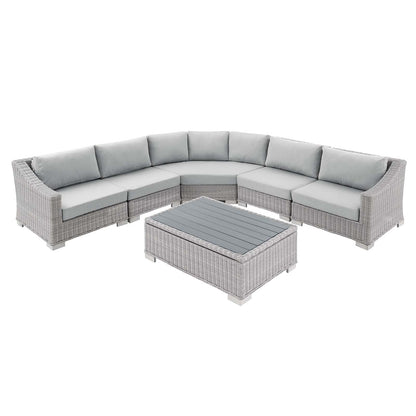Conway Sunbrella® Outdoor Patio Wicker Rattan 6-Piece Sectional Sofa Set, Rattan, Wicker, Grey Gray, 19833