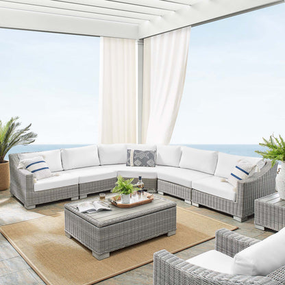 Conway Sunbrella® Outdoor Patio Wicker Rattan 6-Piece Sectional Sofa Set, Rattan, Wicker, Light Grey Gray White, 19835