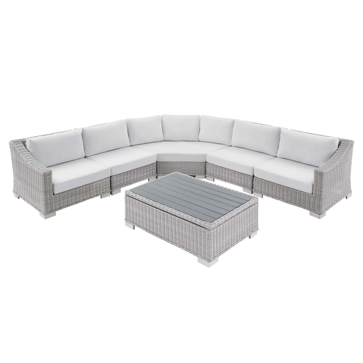 Conway Sunbrella® Outdoor Patio Wicker Rattan 6-Piece Sectional Sofa Set, Rattan, Wicker, Light Grey Gray White, 19835
