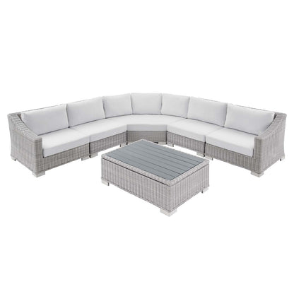 Conway Sunbrella® Outdoor Patio Wicker Rattan 6-Piece Sectional Sofa Set, Rattan, Wicker, Light Grey Gray White, 19835