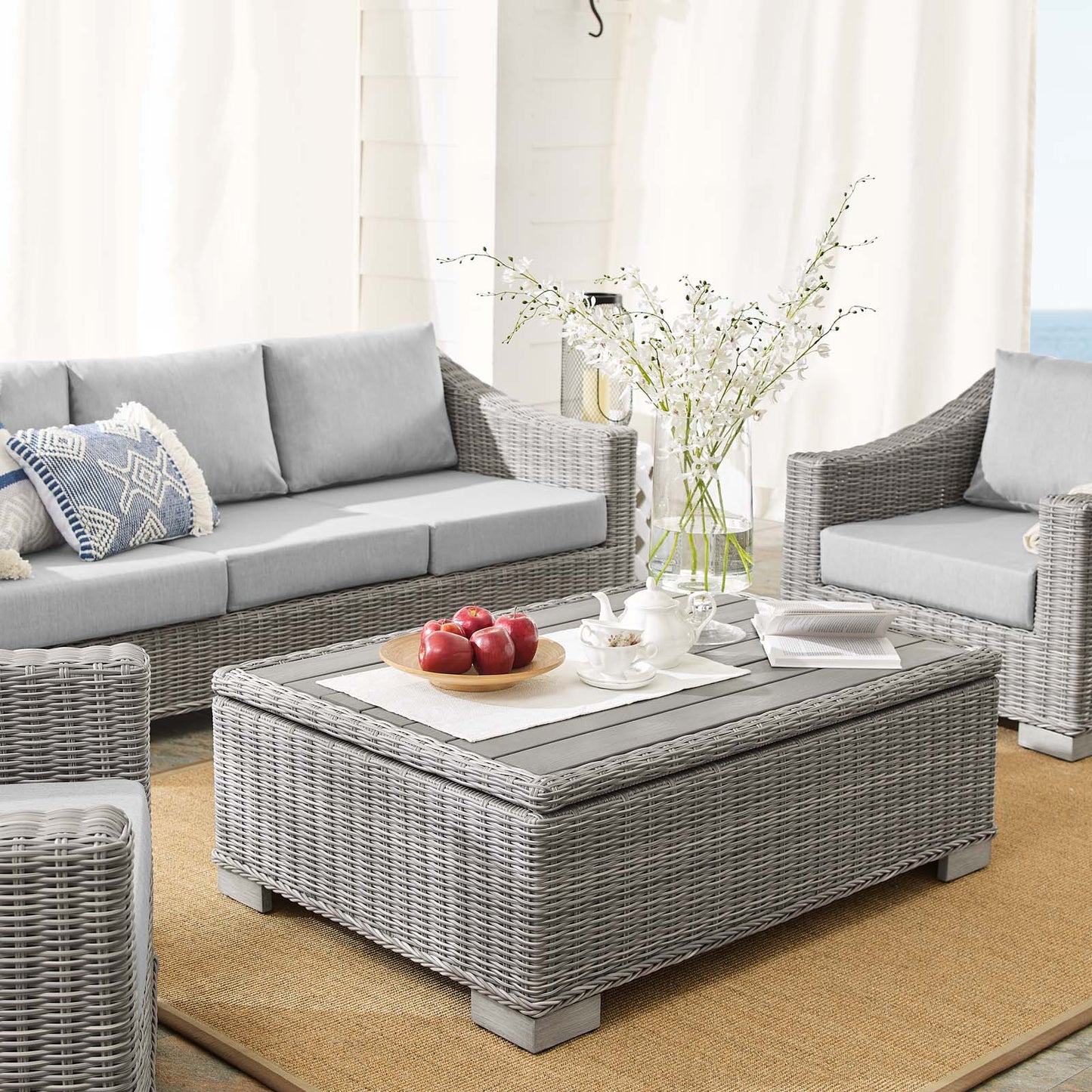 Conway Sunbrella® Outdoor Patio Wicker Rattan 4-Piece Furniture Set, Rattan, Wicker, Grey Gray, 19836