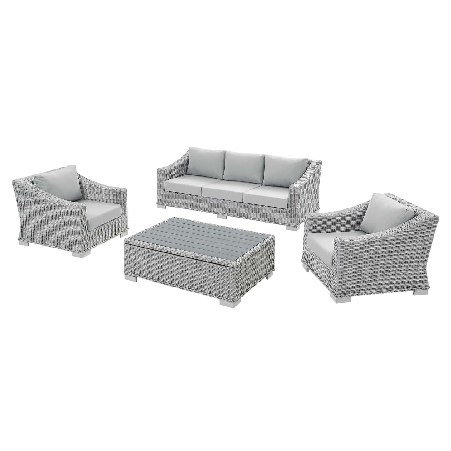 Conway Sunbrella® Outdoor Patio Wicker Rattan 4-Piece Furniture Set, Rattan, Wicker, Grey Gray, 19836
