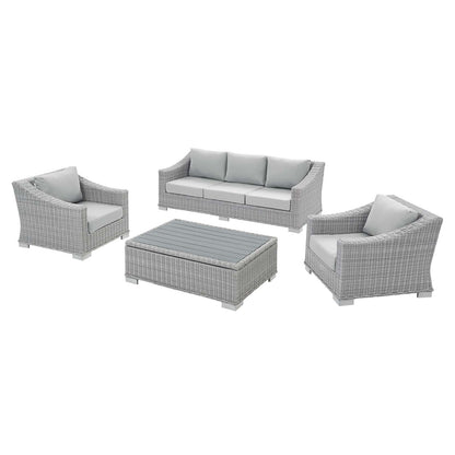 Conway Sunbrella® Outdoor Patio Wicker Rattan 4-Piece Furniture Set, Rattan, Wicker, Grey Gray, 19836