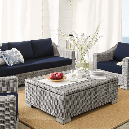 Conway Sunbrella® Outdoor Patio Wicker Rattan 4-Piece Furniture Set, Rattan, Wicker, Light Grey Gray Blue Navy, 19837