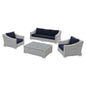 Conway Sunbrella® Outdoor Patio Wicker Rattan 4-Piece Furniture Set, Rattan, Wicker, Light Grey Gray Blue Navy, 19837