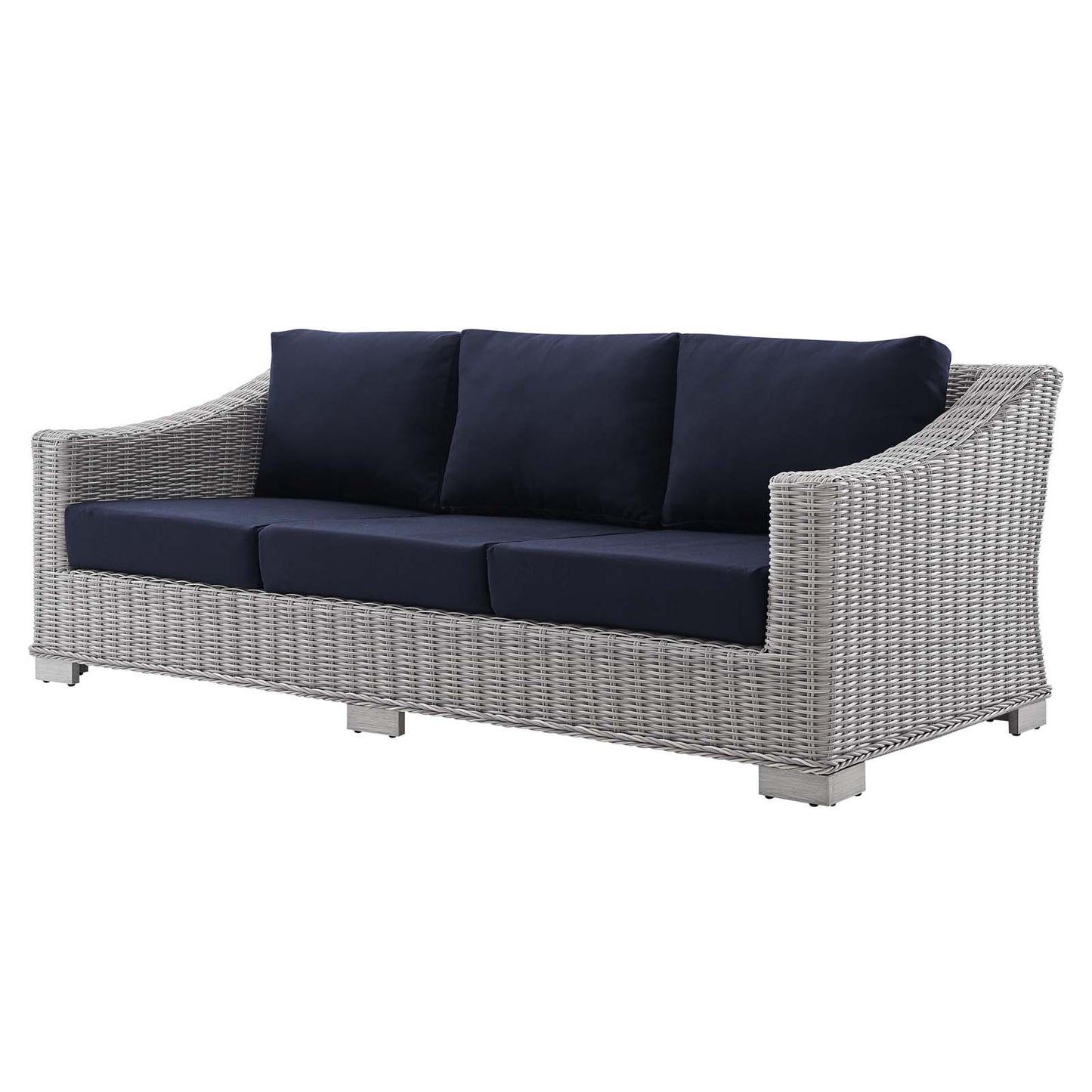 Conway Sunbrella® Outdoor Patio Wicker Rattan 4-Piece Furniture Set, Rattan, Wicker, Light Grey Gray Blue Navy, 19837