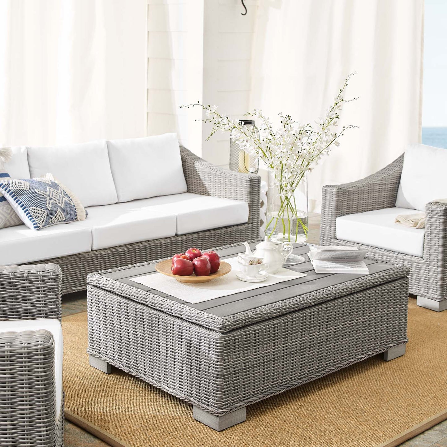 Conway Sunbrella® Outdoor Patio Wicker Rattan 4-Piece Furniture Set, Rattan, Wicker, Light Grey Gray White, 19838