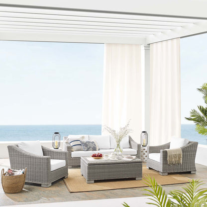 Conway Sunbrella® Outdoor Patio Wicker Rattan 4-Piece Furniture Set, Rattan, Wicker, Light Grey Gray White, 19838