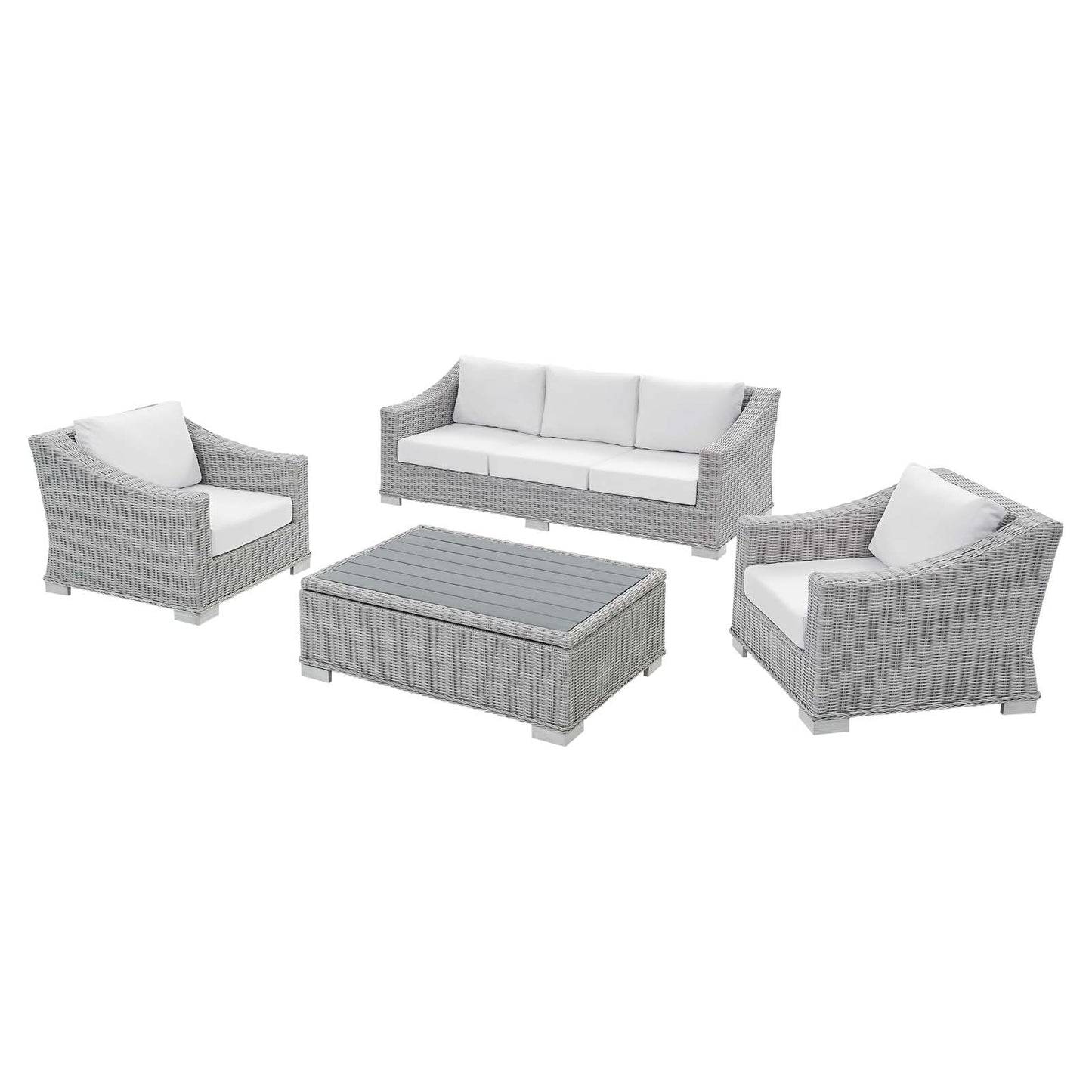 Conway Sunbrella® Outdoor Patio Wicker Rattan 4-Piece Furniture Set, Rattan, Wicker, Light Grey Gray White, 19838