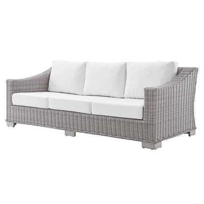 Conway Sunbrella® Outdoor Patio Wicker Rattan 4-Piece Furniture Set, Rattan, Wicker, Light Grey Gray White, 19838
