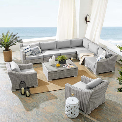 Conway Sunbrella® Outdoor Patio Wicker Rattan 9-Piece Sectional Sofa Set, Rattan, Wicker, Grey Gray, 19839