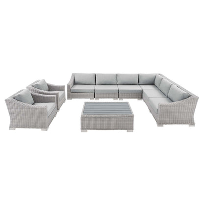 Conway Sunbrella® Outdoor Patio Wicker Rattan 9-Piece Sectional Sofa Set, Rattan, Wicker, Grey Gray, 19839