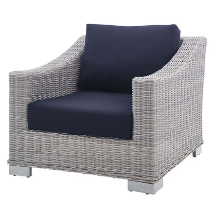 Conway Sunbrella® Outdoor Patio Wicker Rattan 9-Piece Sectional Sofa Set, Rattan, Wicker, Light Grey Gray Blue Navy, 19840
