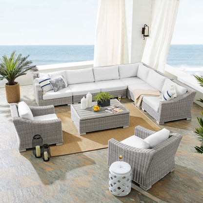 Conway Sunbrella® Outdoor Patio Wicker Rattan 9-Piece Sectional Sofa Set, Rattan, Wicker, Light Grey Gray White, 19841