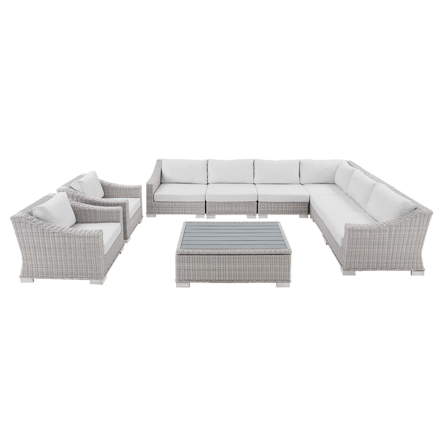 Conway Sunbrella® Outdoor Patio Wicker Rattan 9-Piece Sectional Sofa Set, Rattan, Wicker, Light Grey Gray White, 19841