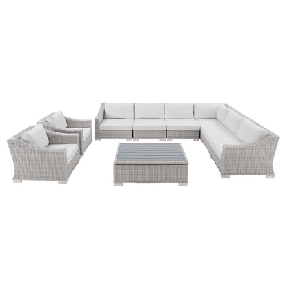 Conway Sunbrella® Outdoor Patio Wicker Rattan 9-Piece Sectional Sofa Set, Rattan, Wicker, Light Grey Gray White, 19841