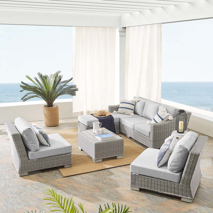 Conway Sunbrella® Outdoor Patio Wicker Rattan 5-Piece Furniture Set, Rattan, Wicker, Grey Gray, 19842