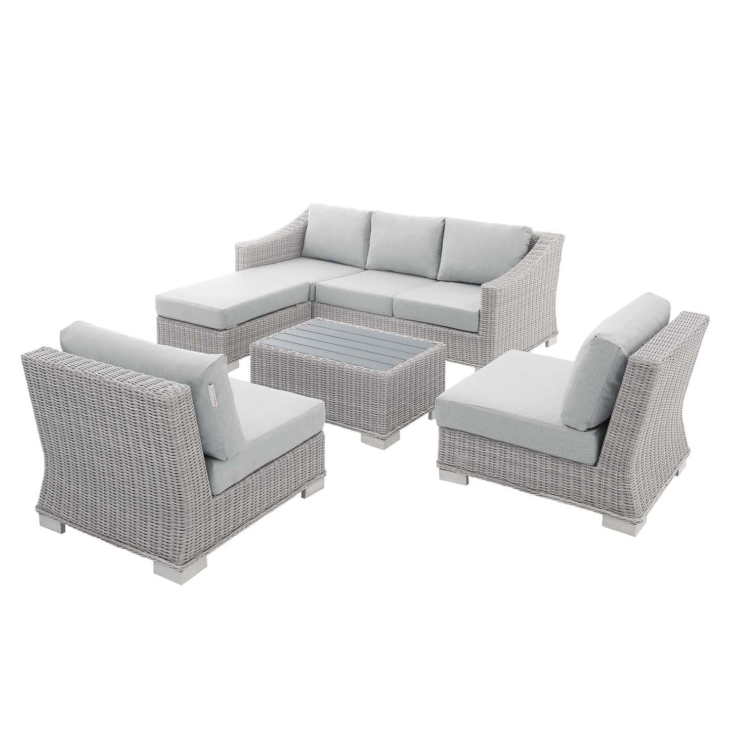 Conway Sunbrella® Outdoor Patio Wicker Rattan 5-Piece Furniture Set, Rattan, Wicker, Grey Gray, 19842