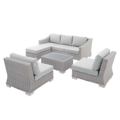 Conway Sunbrella® Outdoor Patio Wicker Rattan 5-Piece Furniture Set, Rattan, Wicker, Grey Gray, 19842