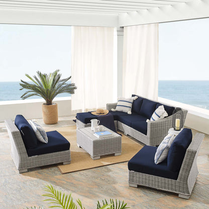 Conway Sunbrella® Outdoor Patio Wicker Rattan 5-Piece Furniture Set, Rattan, Wicker, Light Grey Gray Blue Navy, 19843