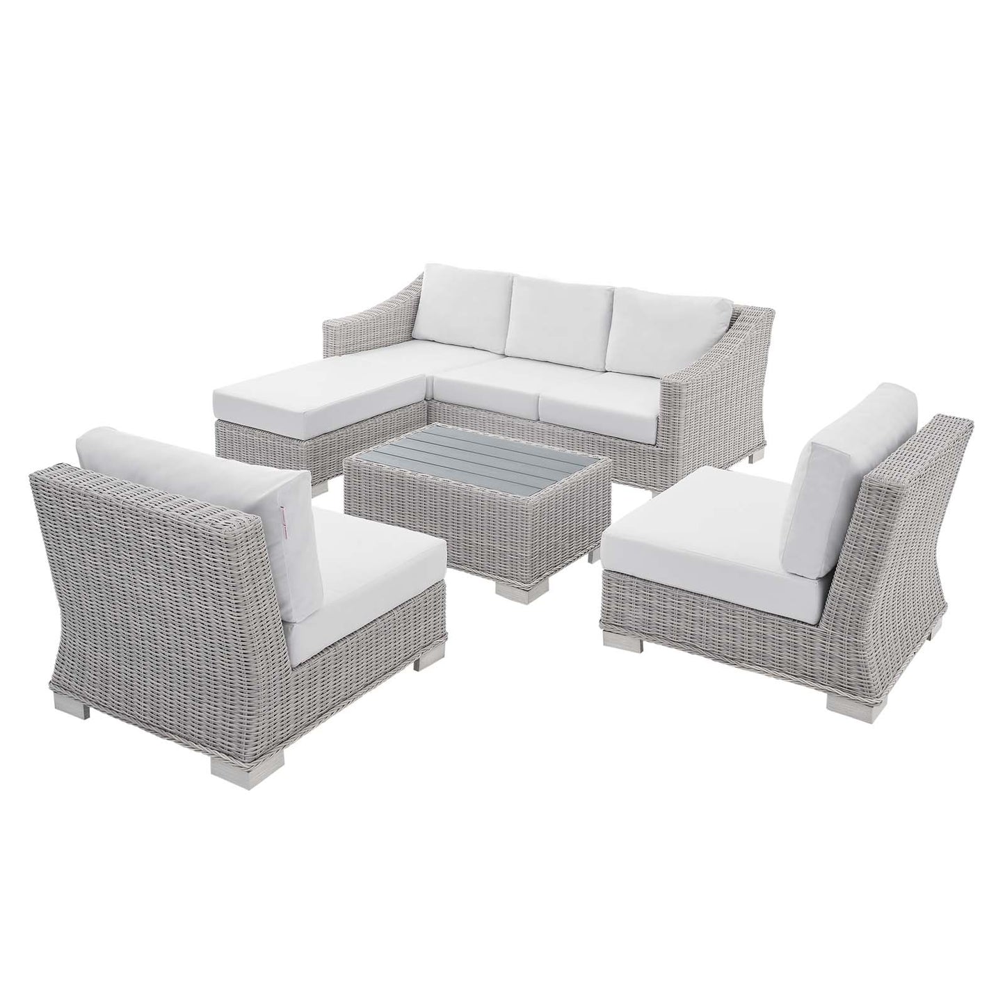 Conway Sunbrella® Outdoor Patio Wicker Rattan 5-Piece Furniture Set, Rattan, Wicker, Light Grey Gray White, 19844