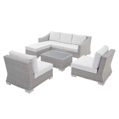 Conway Sunbrella® Outdoor Patio Wicker Rattan 5-Piece Furniture Set, Rattan, Wicker, Light Grey Gray White, 19844