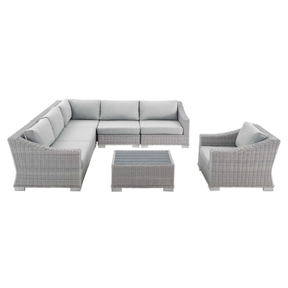 Conway Sunbrella® Outdoor Patio Wicker Rattan 7-Piece Sectional Sofa Set, Rattan, Wicker, Grey Gray, 19845