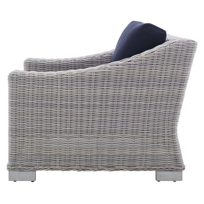 Conway Sunbrella® Outdoor Patio Wicker Rattan 7-Piece Sectional Sofa Set, Rattan, Wicker, Light Grey Gray Blue Navy, 19846