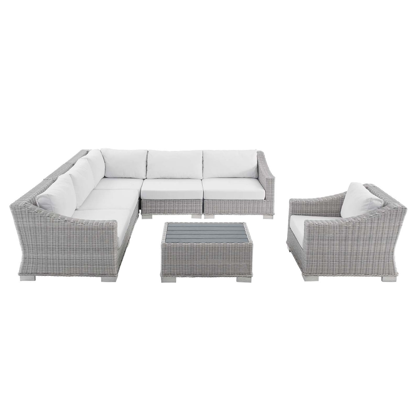 Conway Sunbrella® Outdoor Patio Wicker Rattan 7-Piece Sectional Sofa Set, Rattan, Wicker, Light Grey Gray White, 19847