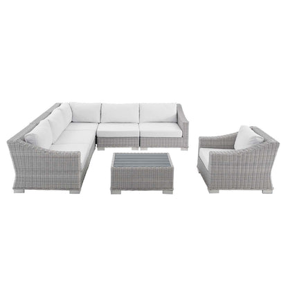 Conway Sunbrella® Outdoor Patio Wicker Rattan 7-Piece Sectional Sofa Set, Rattan, Wicker, Light Grey Gray White, 19847