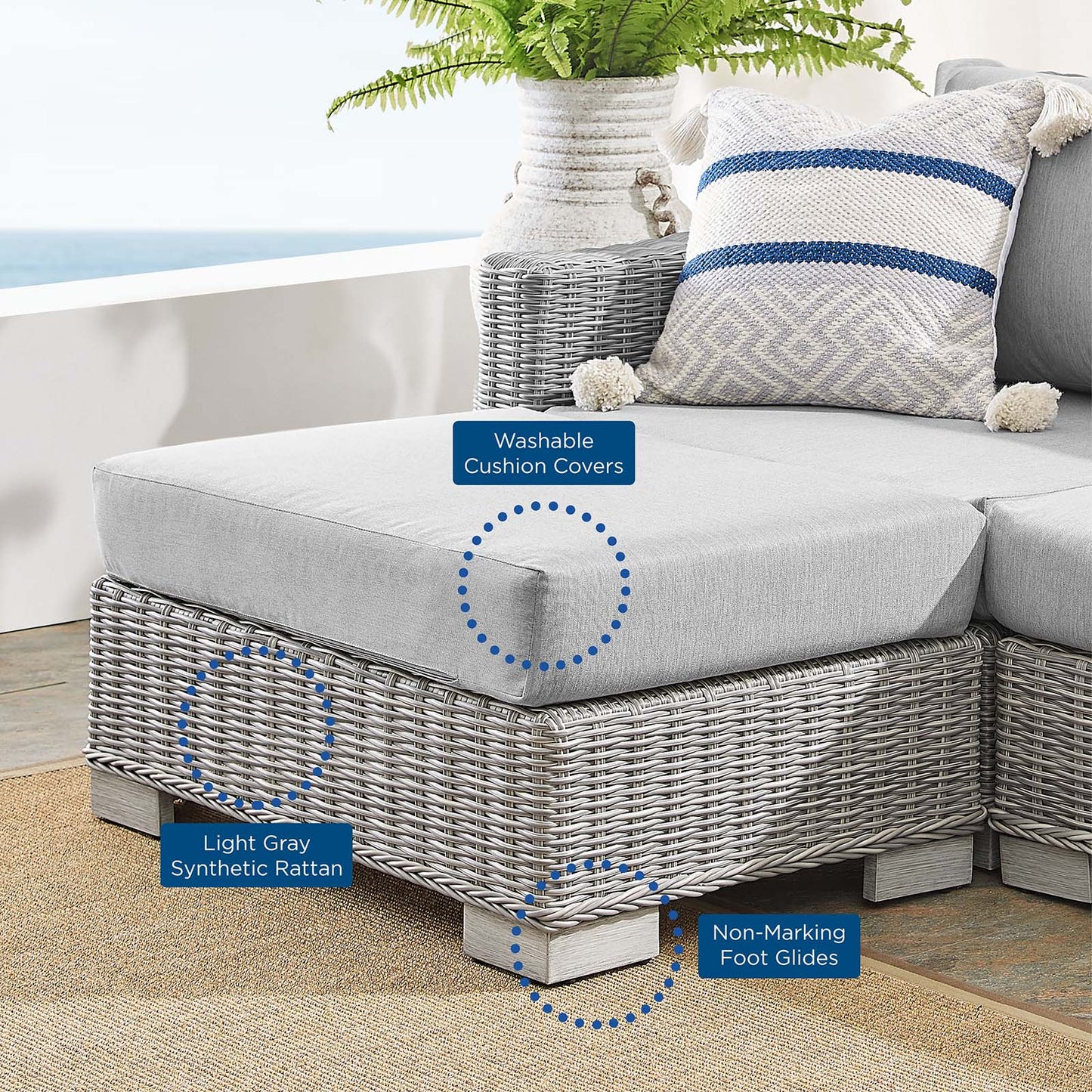 Conway Sunbrella® Outdoor Patio Wicker Rattan 6-Piece Furniture Set, Rattan, Wicker, Grey Gray, 19848