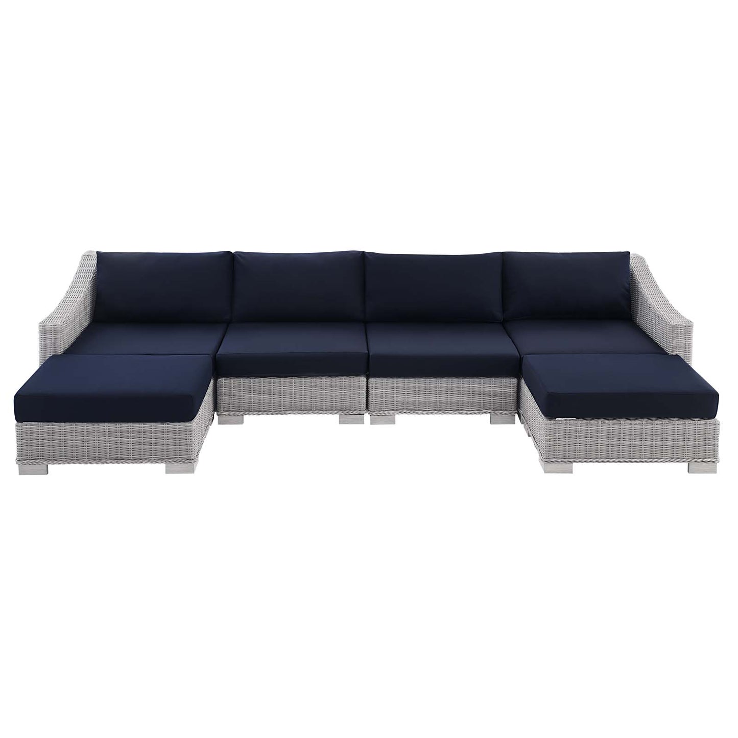 Conway Sunbrella® Outdoor Patio Wicker Rattan 6-Piece Furniture Set, Rattan, Wicker, Light Grey Gray Blue Navy, 19849