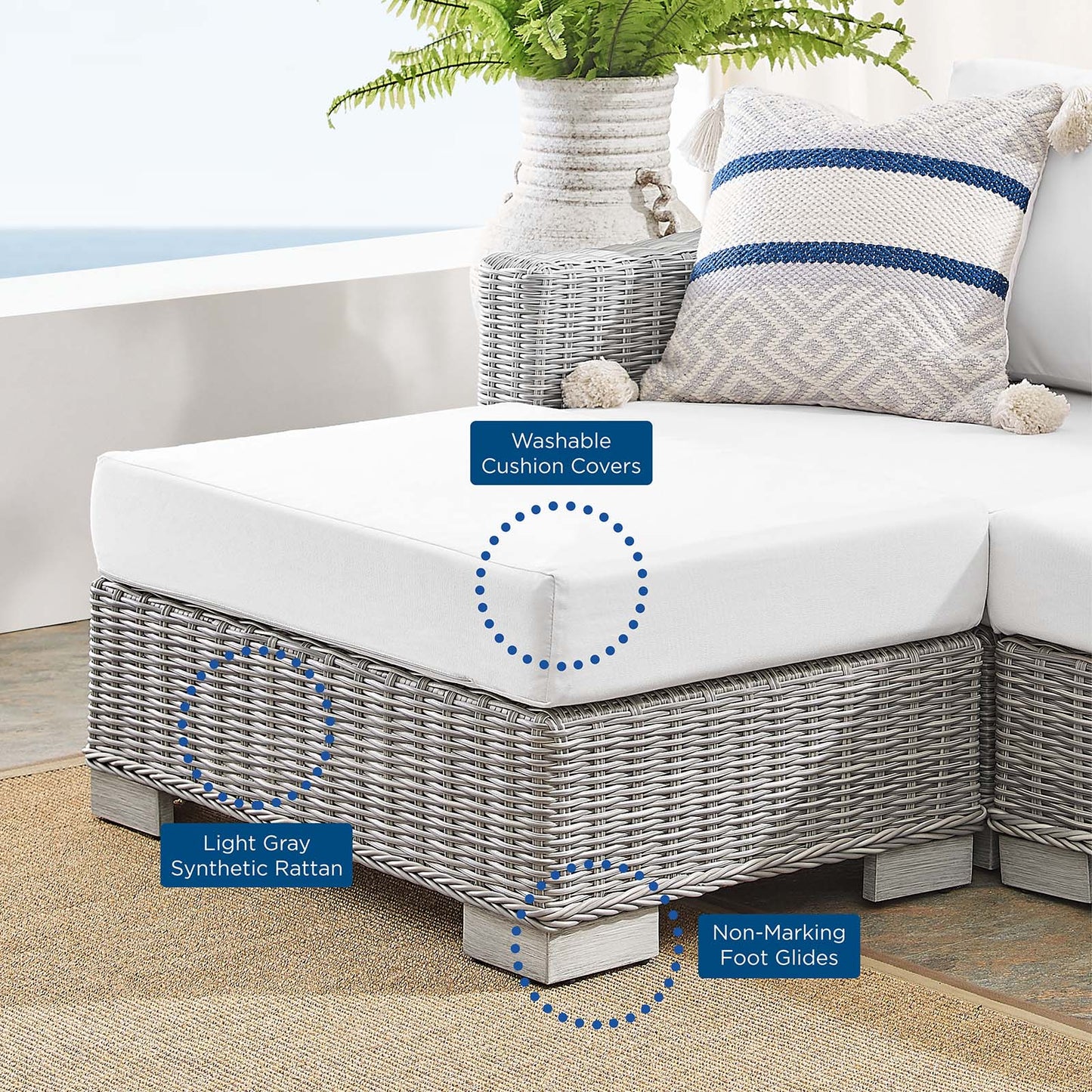 Conway Sunbrella® Outdoor Patio Wicker Rattan 6-Piece Furniture Set, Rattan, Wicker, Light Grey Gray White, 19850