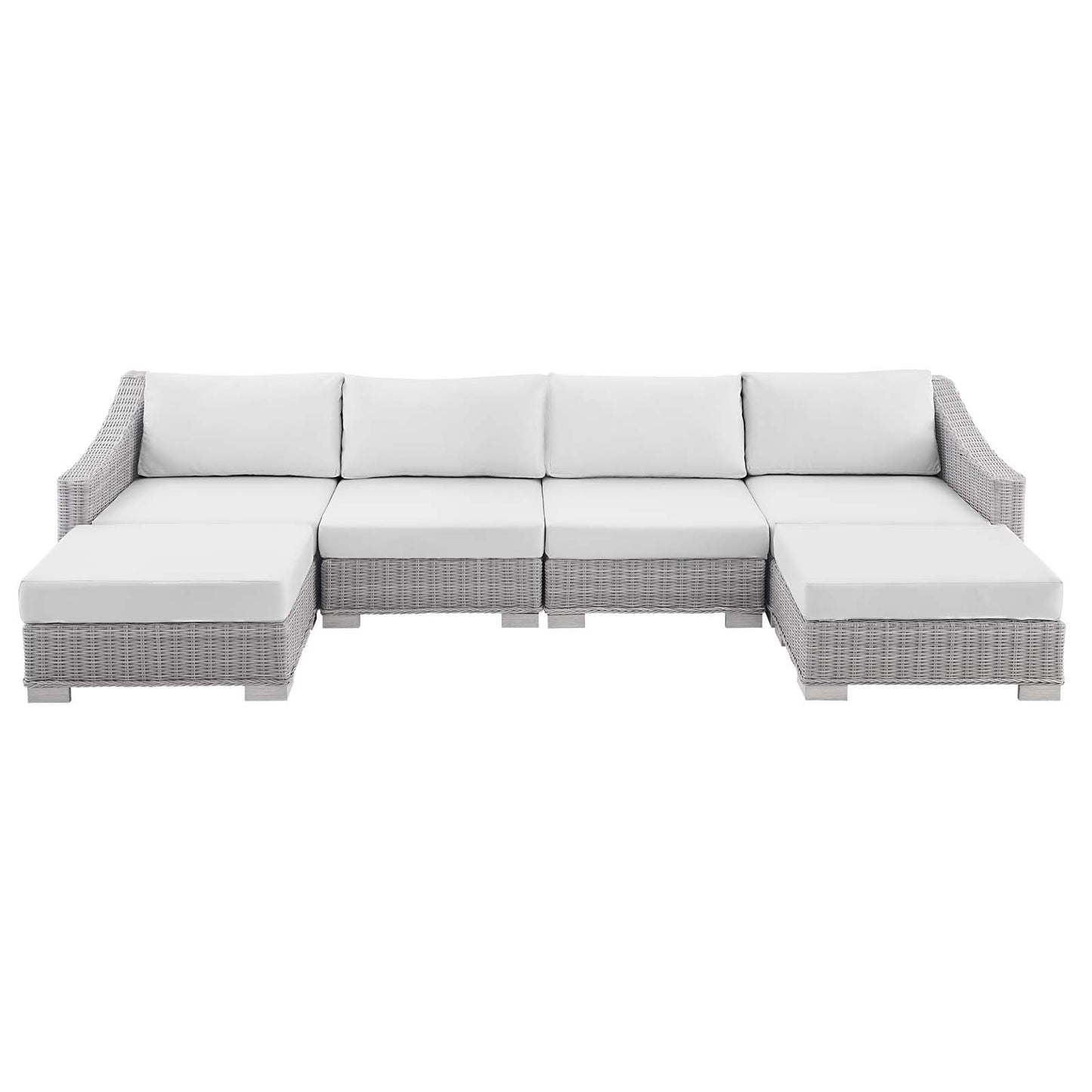 Conway Sunbrella® Outdoor Patio Wicker Rattan 6-Piece Furniture Set, Rattan, Wicker, Light Grey Gray White, 19850