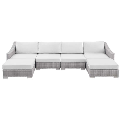Conway Sunbrella® Outdoor Patio Wicker Rattan 6-Piece Furniture Set, Rattan, Wicker, Light Grey Gray White, 19850