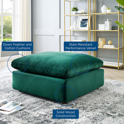 Commix Down Filled Overstuffed Performance Velvet Ottoman, Velvet, Green, 19853