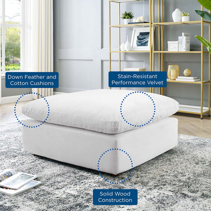 Commix Down Filled Overstuffed Performance Velvet Ottoman, Velvet, White, 19857