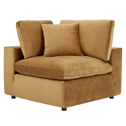 Commix Down Filled Overstuffed Performance Velvet Corner Chair, Velvet, Brown, 19858