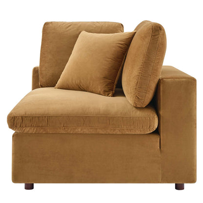 Commix Down Filled Overstuffed Performance Velvet Corner Chair, Velvet, Brown, 19858