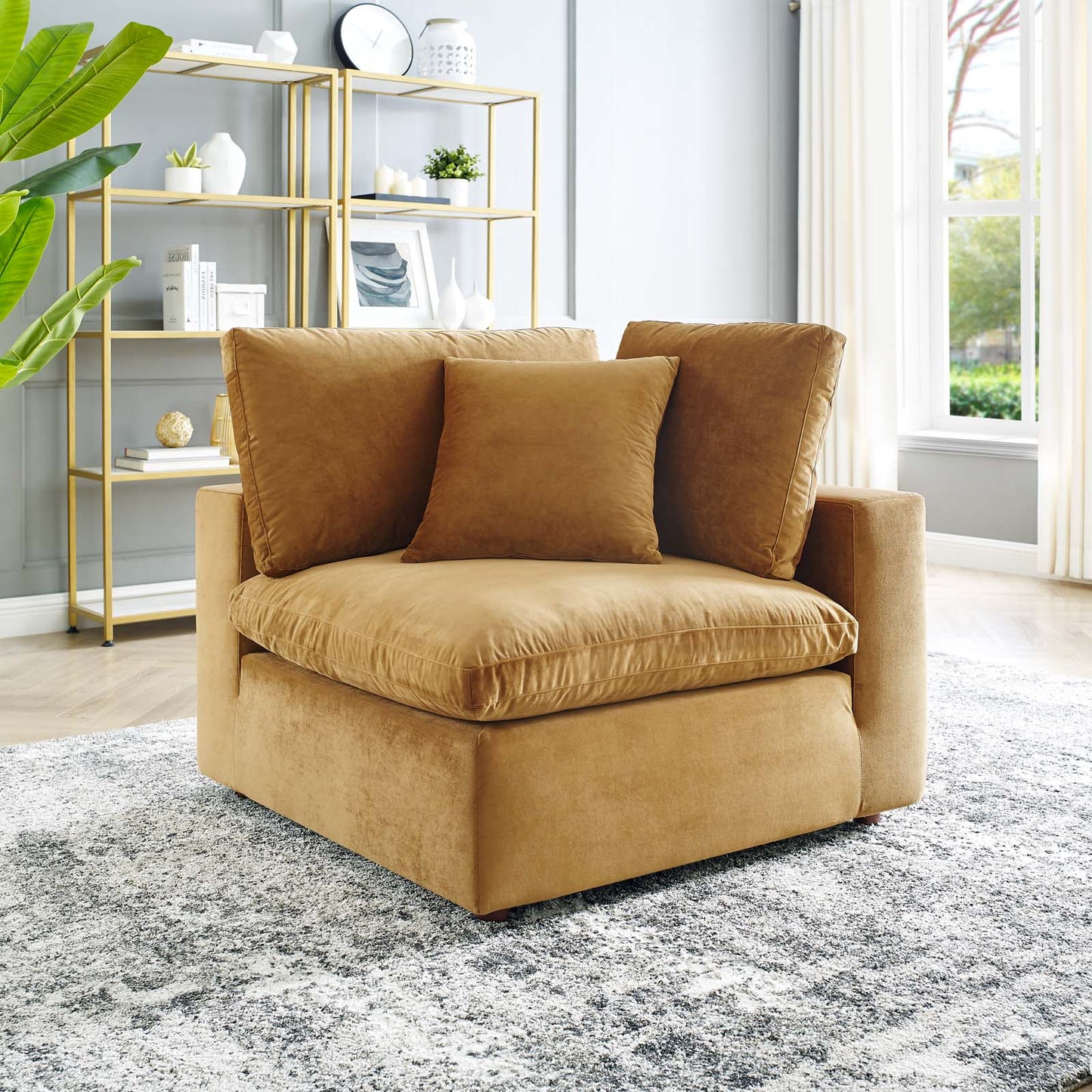 Commix Down Filled Overstuffed Performance Velvet Corner Chair, Velvet, Brown, 19858