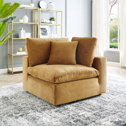 Commix Down Filled Overstuffed Performance Velvet Corner Chair, Velvet, Brown, 19858