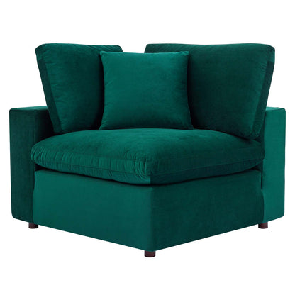 Commix Down Filled Overstuffed Performance Velvet Corner Chair, Velvet, Green, 19860