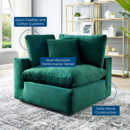 Commix Down Filled Overstuffed Performance Velvet Corner Chair, Velvet, Green, 19860