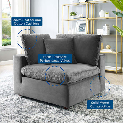 Commix Down Filled Overstuffed Performance Velvet Corner Chair, Velvet, Grey Gray, 19861