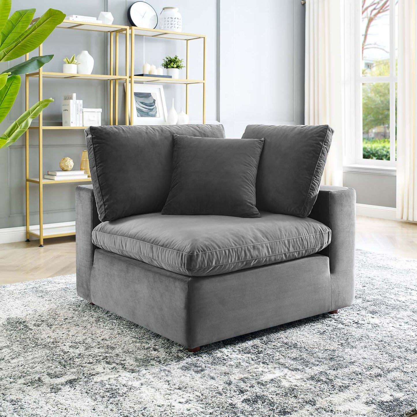 Commix Down Filled Overstuffed Performance Velvet Corner Chair, Velvet, Grey Gray, 19861