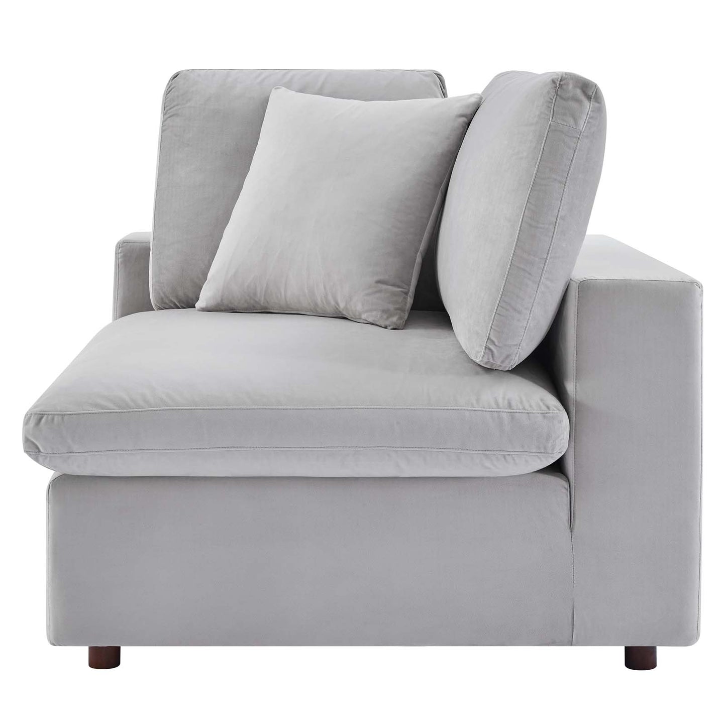 Commix Down Filled Overstuffed Performance Velvet Corner Chair, Velvet, Light Grey Gray, 19862