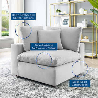 Commix Down Filled Overstuffed Performance Velvet Corner Chair, Velvet, Light Grey Gray, 19862