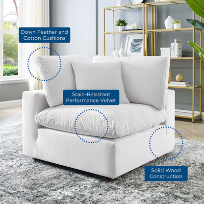 Commix Down Filled Overstuffed Performance Velvet Corner Chair, Velvet, White, 19864