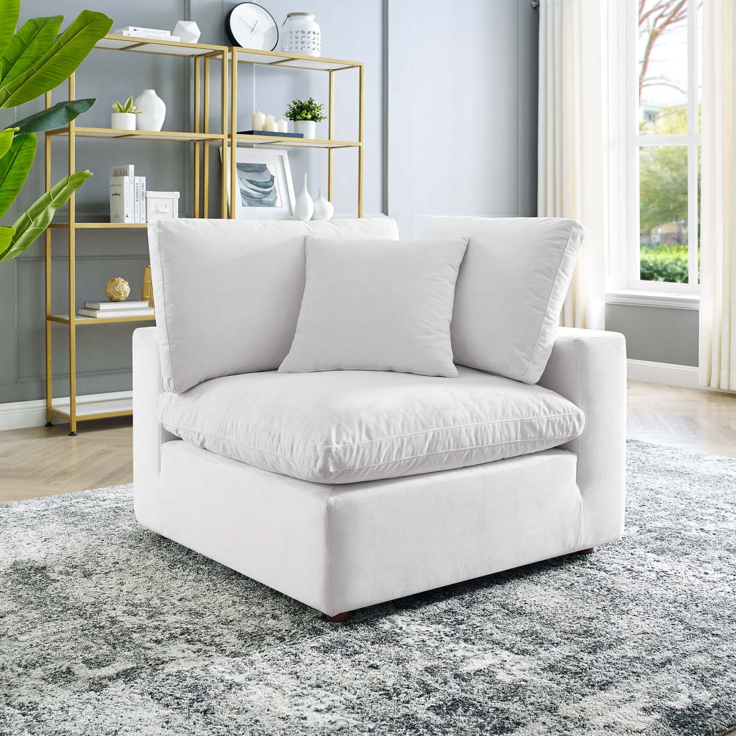 Commix Down Filled Overstuffed Performance Velvet Corner Chair, Velvet, White, 19864