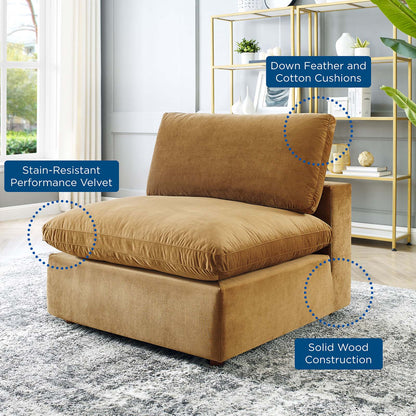 Commix Down Filled Overstuffed Performance Velvet Armless Chair, Velvet, Brown, 19865